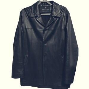 Kenneth Cole Leather Jacket Black 4 Button UP JACKET‎ Size MEDIUM Y2K #149C